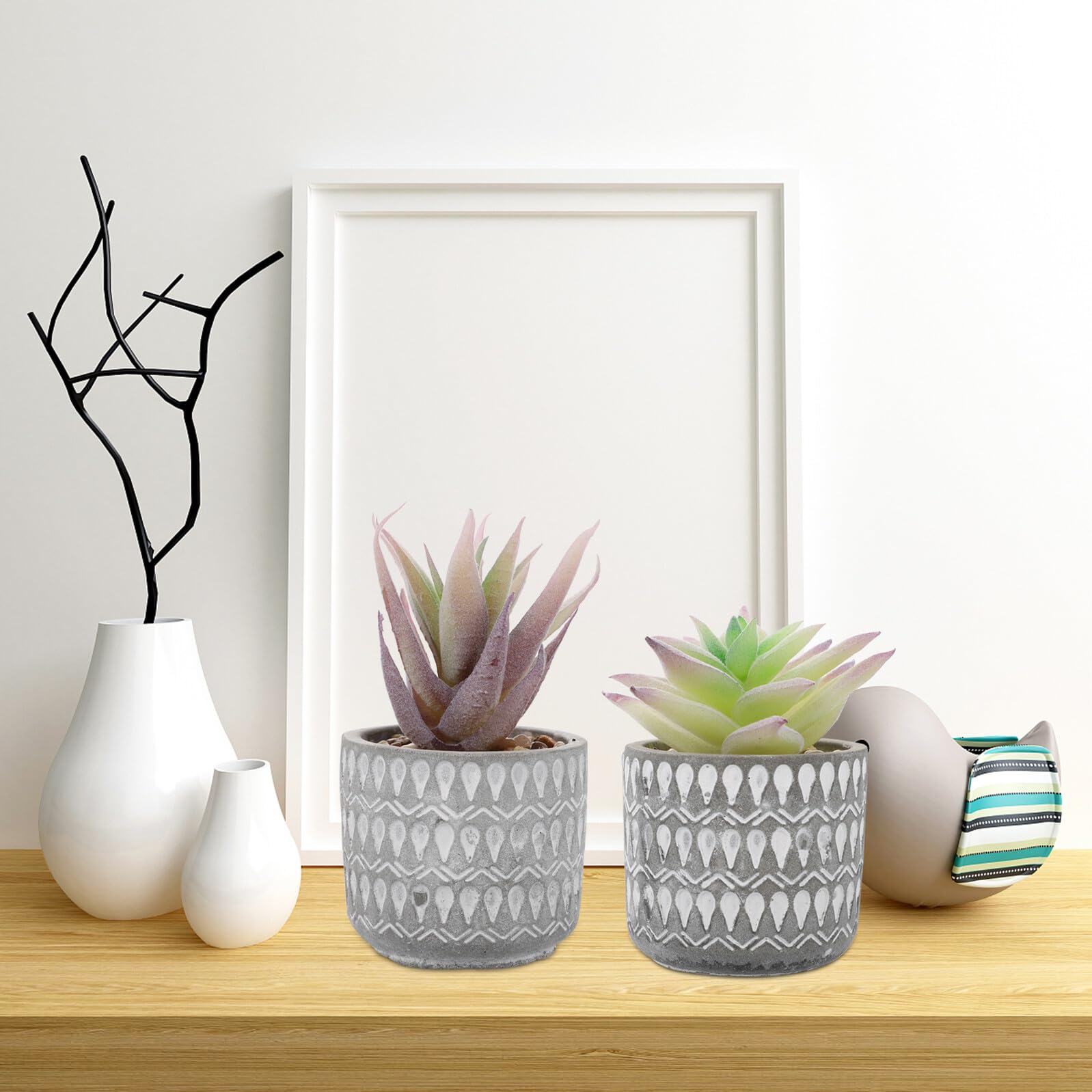 IMIKEYA Plante Artificielle en Céramique et Plastique 3 Pièces Succulente