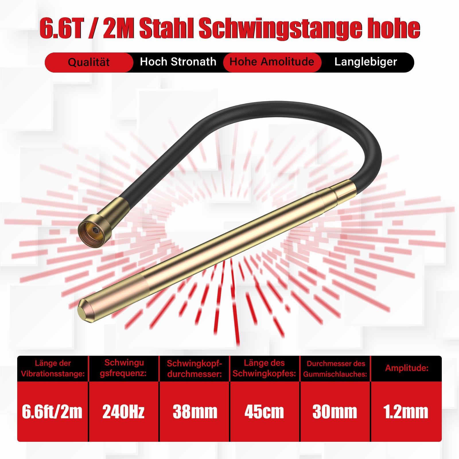 IMAYCC 1600W Vibratore per Calcestruzzo con cinghia regolabile, Vibratore da Costruzione Elettrico 5000 giri/min, Lunghezza asta Vibrante 2m, Diametro albero Vibrante 38mm, per Strade Tunnel Ponti