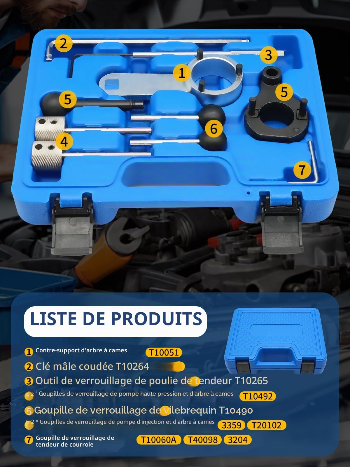 Jeu D'outils de Réglage du Moteur 10 Pcs, Outils de Changement de Courroie de Distribution, Compatibles avec VW, Audi, Seat, VAG EA288, 1.4, 1.6, 2.0 TDI CR