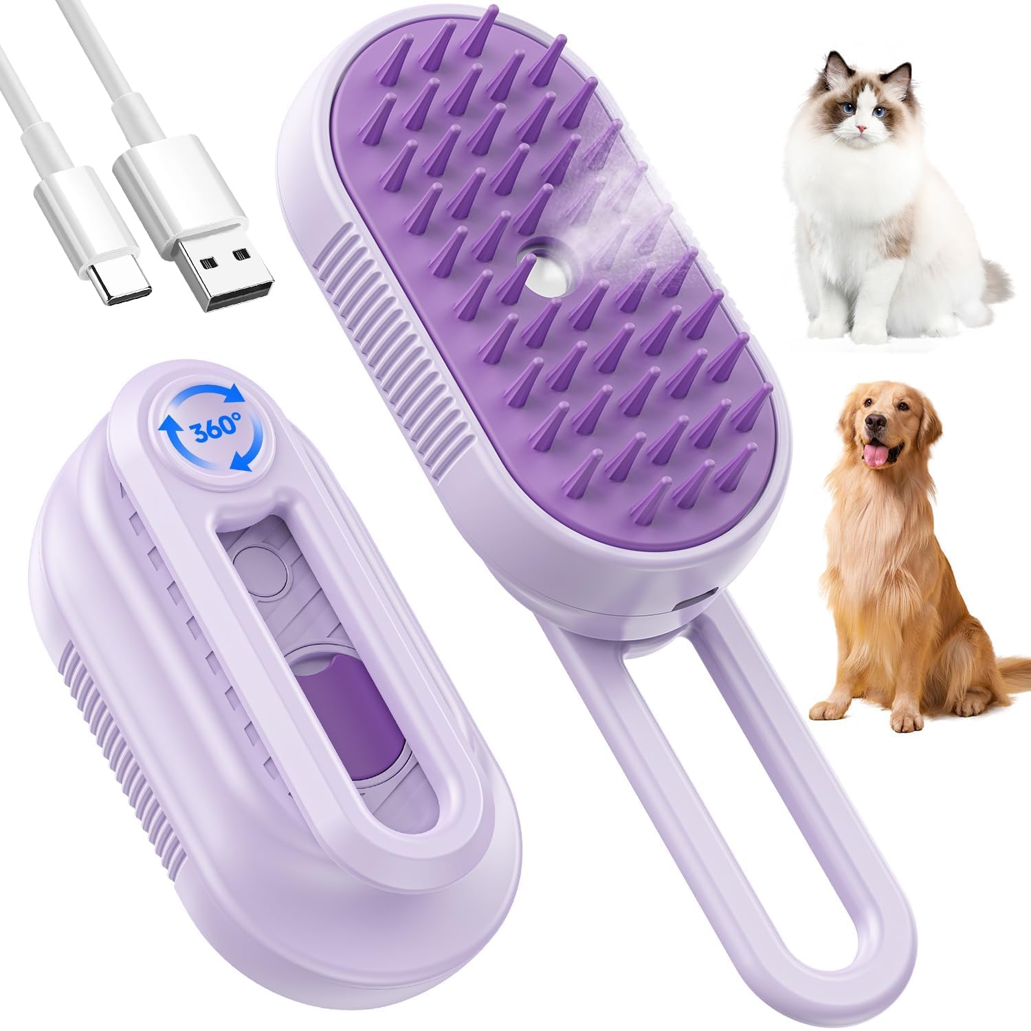 4-in-1 Foldable Pet Steam Brush Cat Dog Grooming Comb