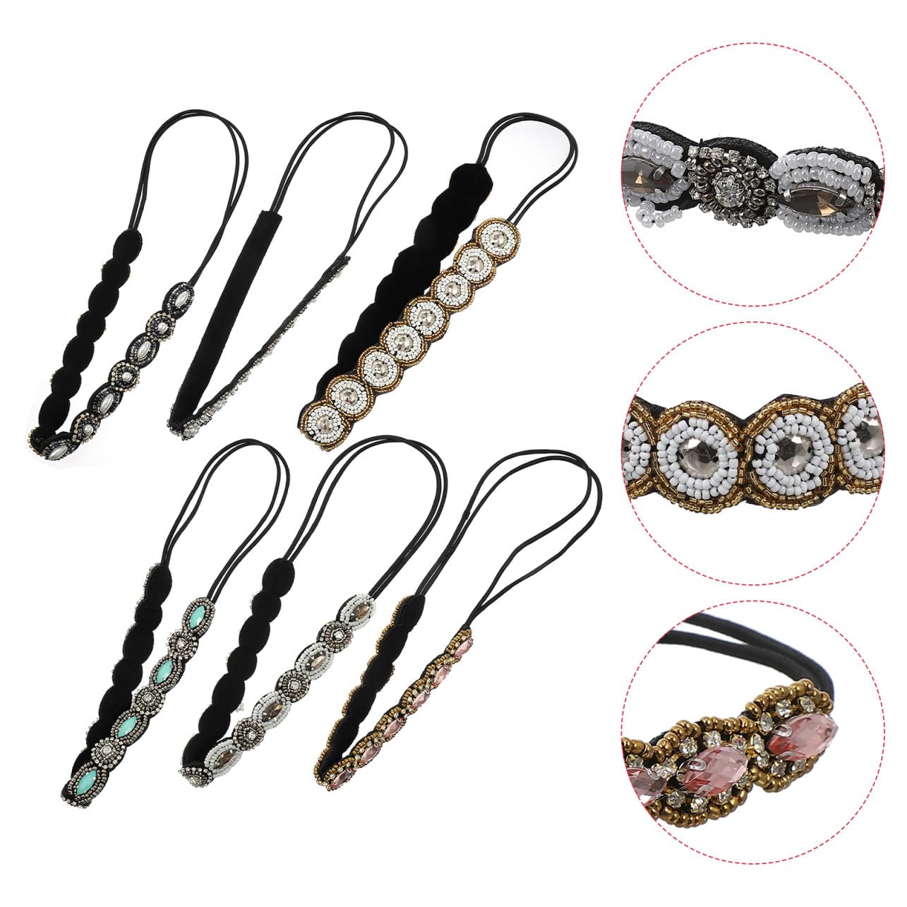 FRCOLOR 6pezzi Fascia per Capelli Strass per Donna Fascia Elastica per Capelli da Donna Cristalli