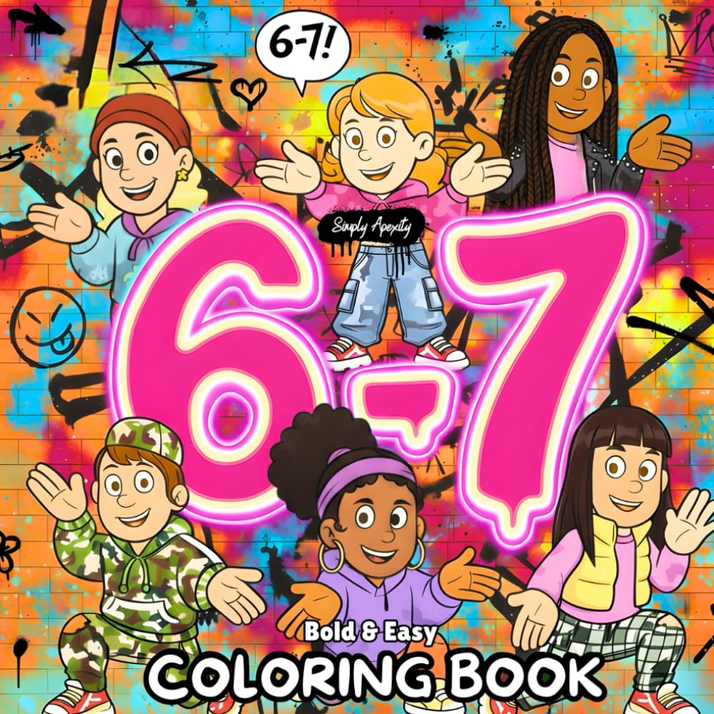 6-7 Coloring Book: Bold & Easy. 40 Designs Inspired By The 67 Trend. Perfect Gift For Teenage Girl