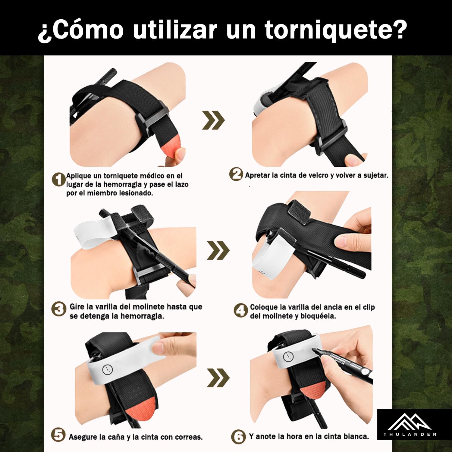 Thulander Pack Torniquete Tactico + Vendaje Israeli Botiquin Primeros Auxilios para Hemorragias Control Perdida de Sangre Kit de Emergencia para Supervivencia Uso Militar Policial IFAK