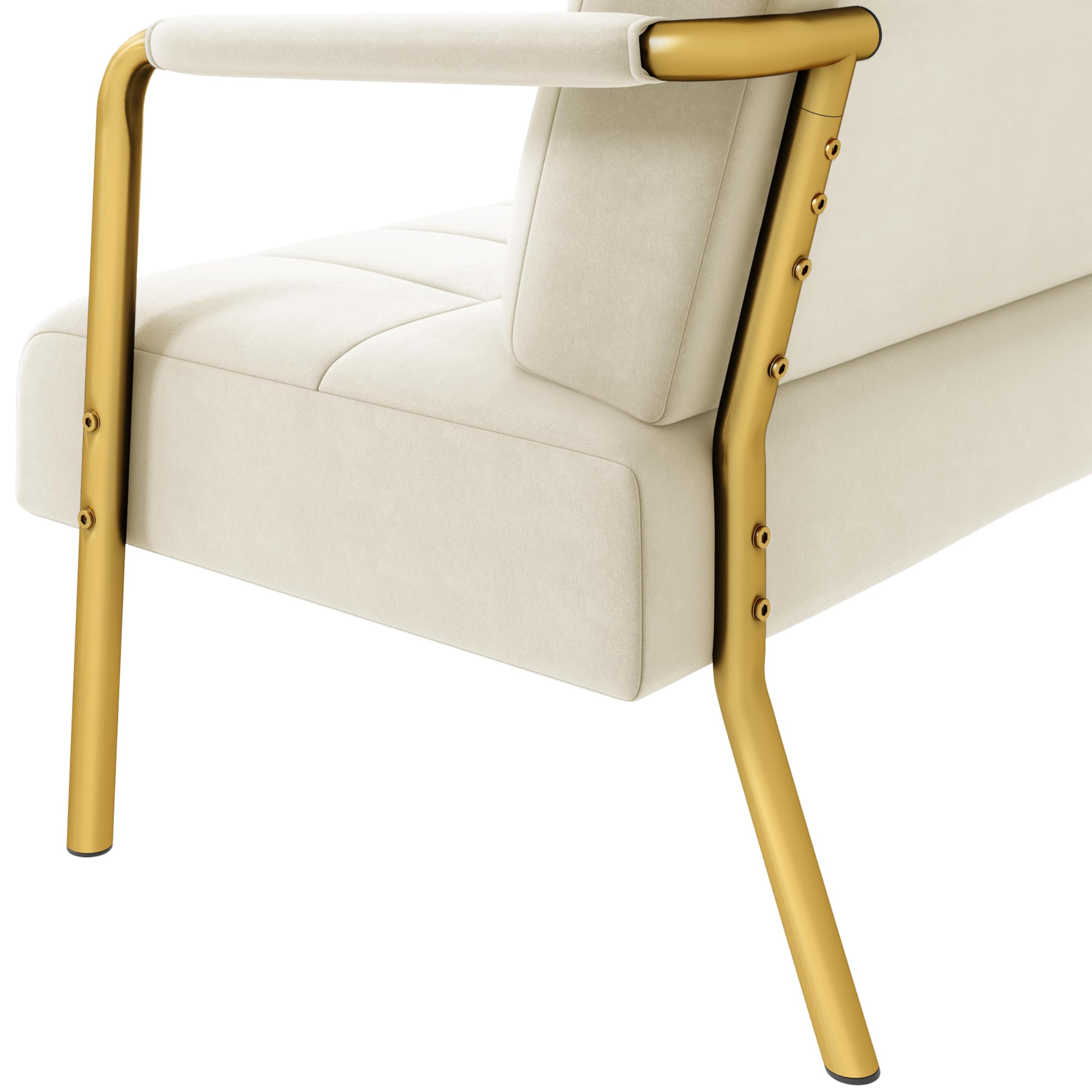 Abician Fauteuil de Salon en Velours Chaise d'appoint Relaxation avec Coussin Carré Fauteuil de Relax Cadre en Métal Doré pour Chambre à Coucher Salle d'attente Bureau Beige