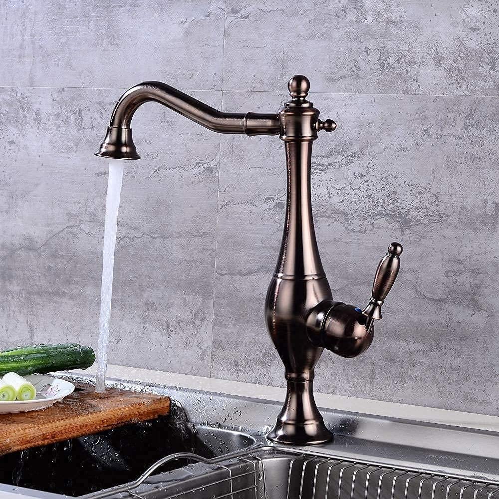 COSZWQDP RetKitchen Hot and Cold Water Faucet an Rotating Dish Above Counter Basin