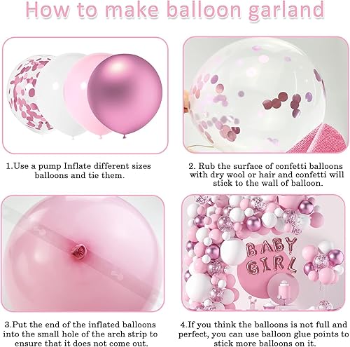 Miniatura 5 de Janinus Kit de guirnalda de arco de globos rosa y blanco, 121 unidades de globos blancos y rosados de 5+12+18 pulgadas para decoración de baby
