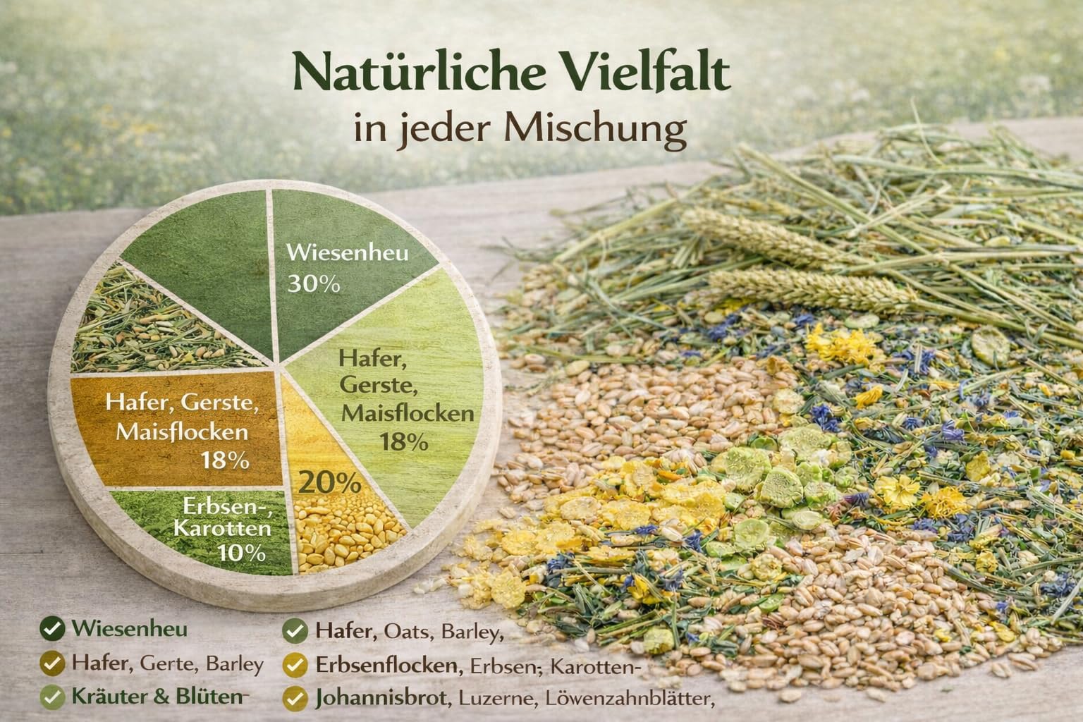 PureMeadow Golden Meadow Mix - Complément alimentaire texturé pour lapins - 7,5 kg - Avec foin des prairies, herbes et légumes