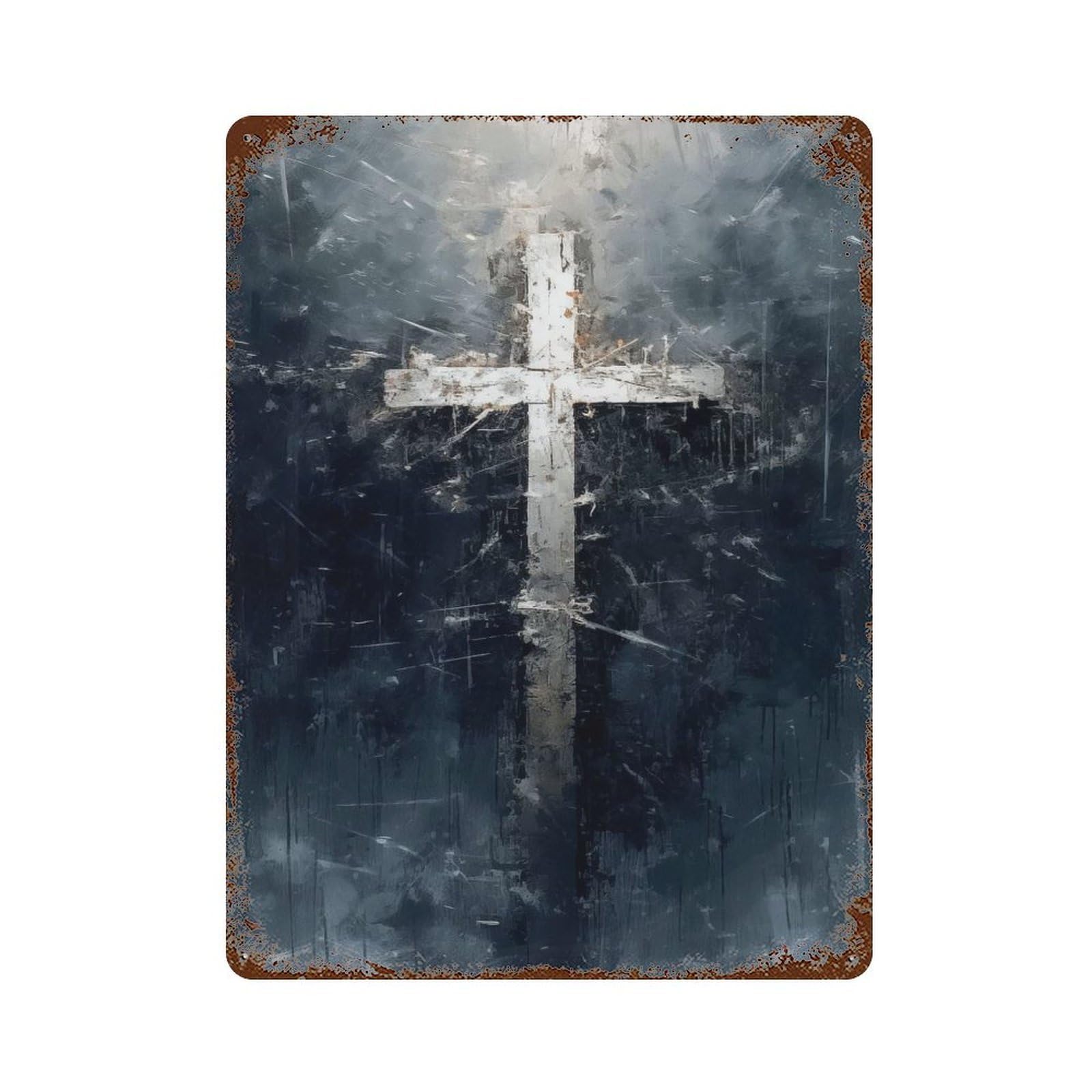 Vintage Rust Metal Sign The White Cross 15.7"x11.8", Novelty Wall Decor for Garage, Bar And Workshop Decor