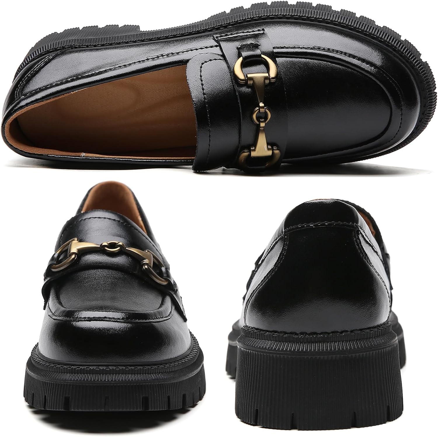 OKJ Loafers for Women Chunky Women's Loafers & Slip-ons Fashion Penny Comfort Business Casual Shoes Dressy Office Work Slip on Black Platform Loafers for Womens - Image 5