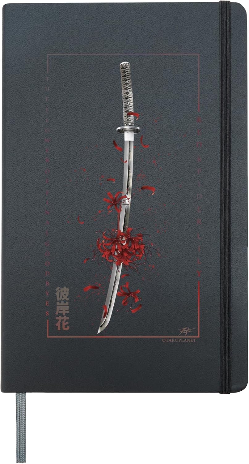 Higanbana or Spider Lily with anime samurai sword aesthetic Hardcover Journal, Black