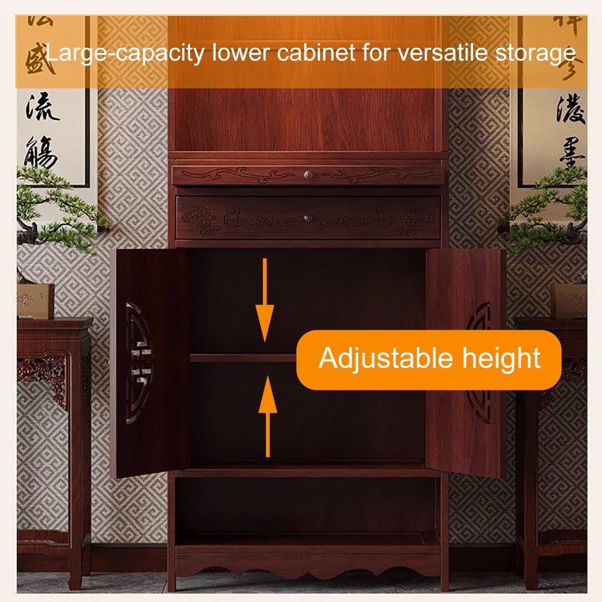Armoire d'autel Bouddhiste, Table d’Autel Bouddhiste avec Tiroir, Autel de Méditation Feng Shui pour Bouddha, Sanctuaire de méditation pour brûle-encens et offrandes(70cm)