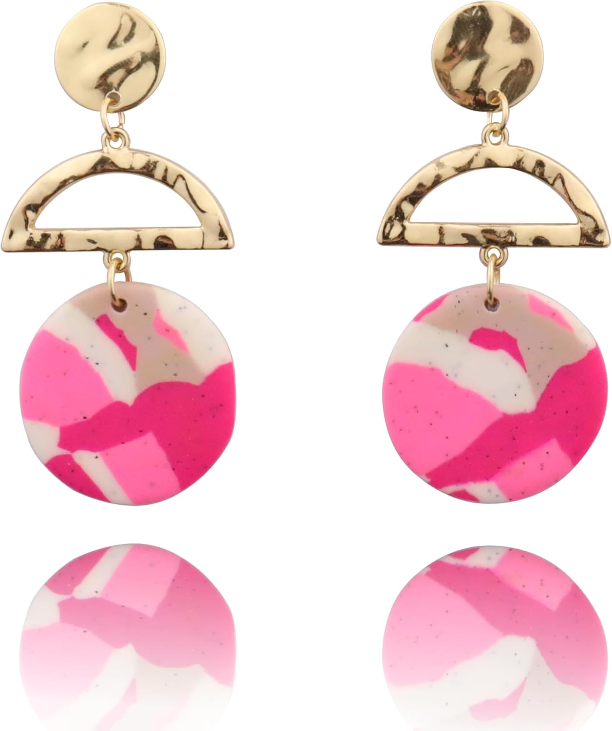 Handmade Geometric Dangle Earrings for Women Colorful Round Polymer Clay Long Drop Earrings 18K Gold Plated Stainless Steel Jewelry Gift