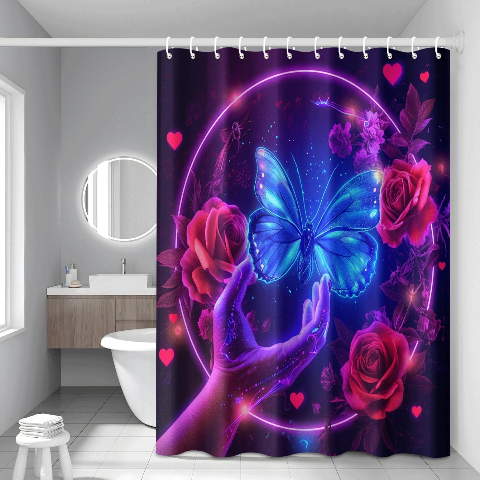 Shower curtain lavable rideau douche insecte bleu rose polyester imperméable 200x200cm