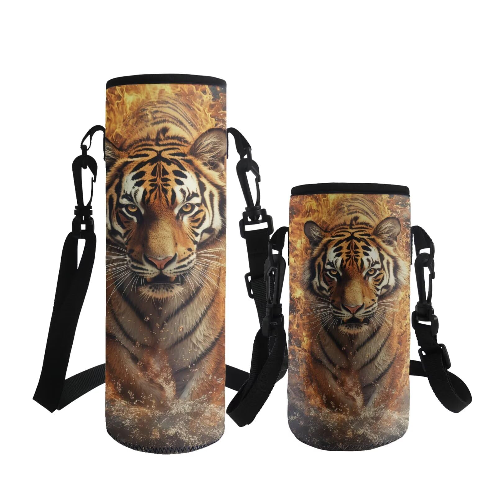 ASQVTIFE Animal Tiger Neoprene Water Bottle Carrier with Strap for Kids Boys Elementary Insulated Water Fire Tiger Water Bottle Sleeve with Adjustable Shoulder Strap for Middle Steel/Glass S — image 1