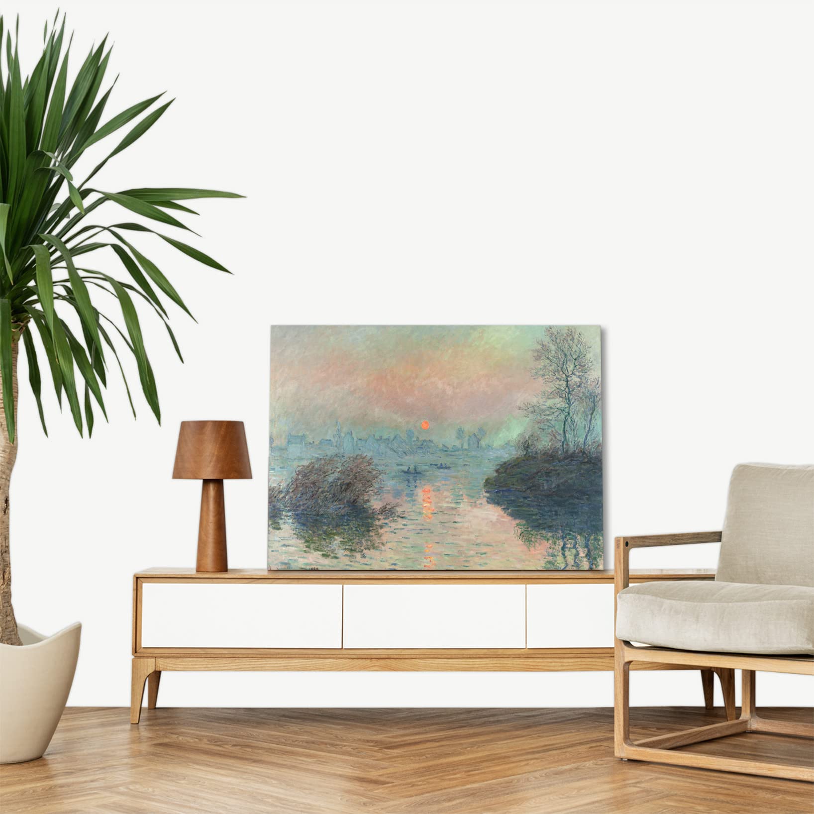 LuxHomeDecor Claude Monet - Sun setting on the Seine at Lavacourt Quadro Stampa su Tela con Telaio in Legno misura 120x90 cm