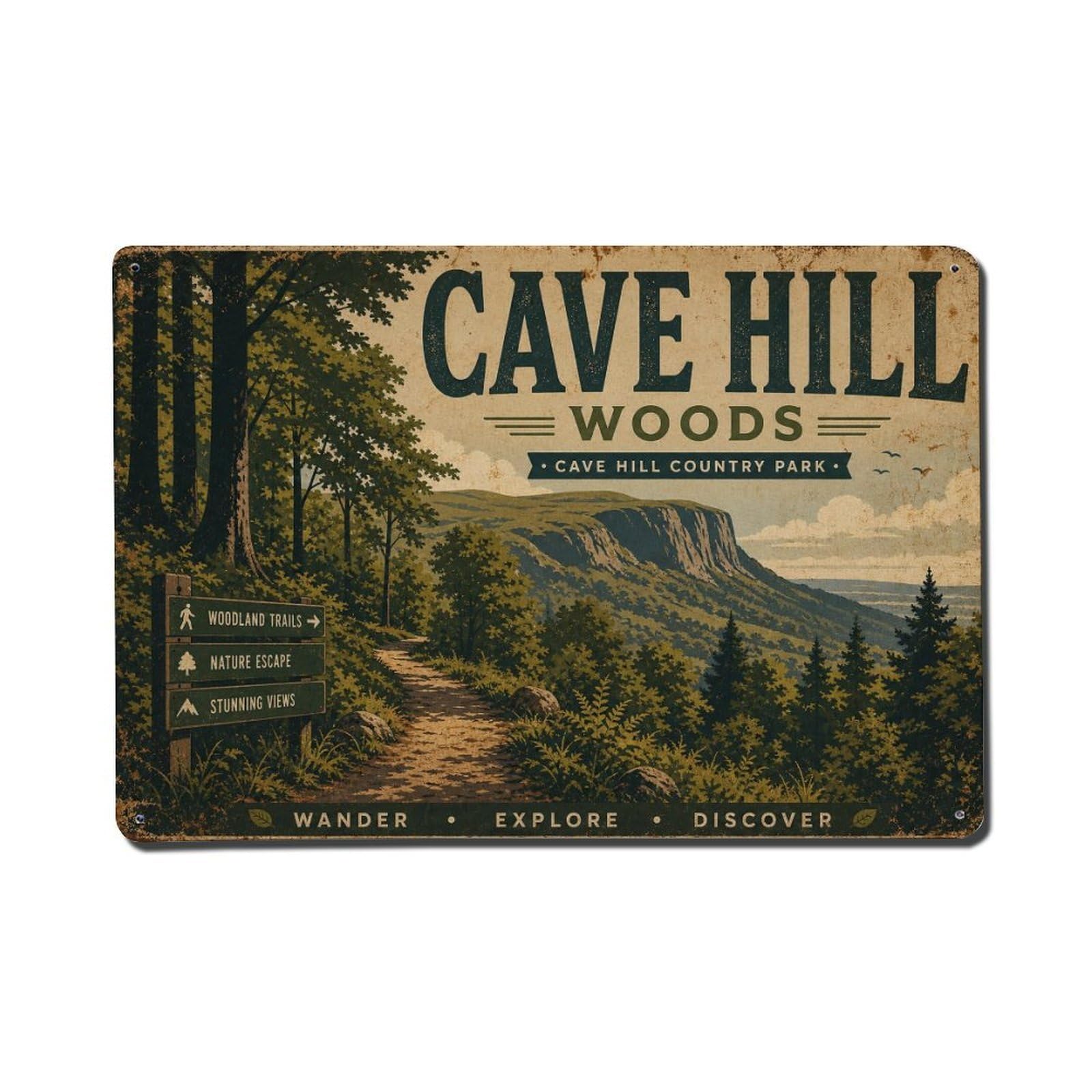 Fyrn Style Metal Tin Sign Vintage Travel Cave Hill Belfast Country Park Woodland