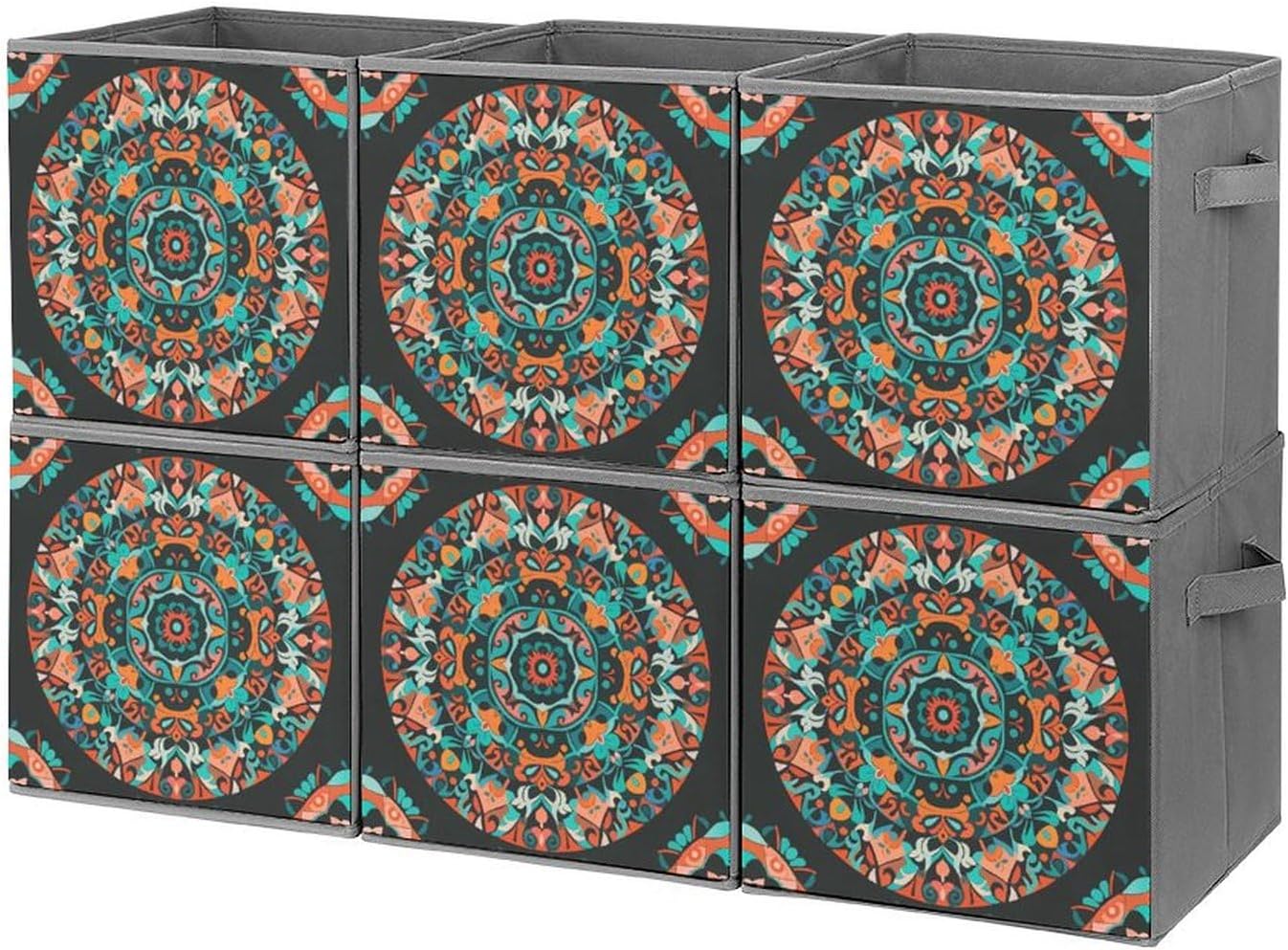 Circular And Eastern Patterns Foldable Storage Box with Handles, Durable Oxford Storage Cubes, 6PCS Collapsible Closet Organizer for Home, Shelf, Office, Travel