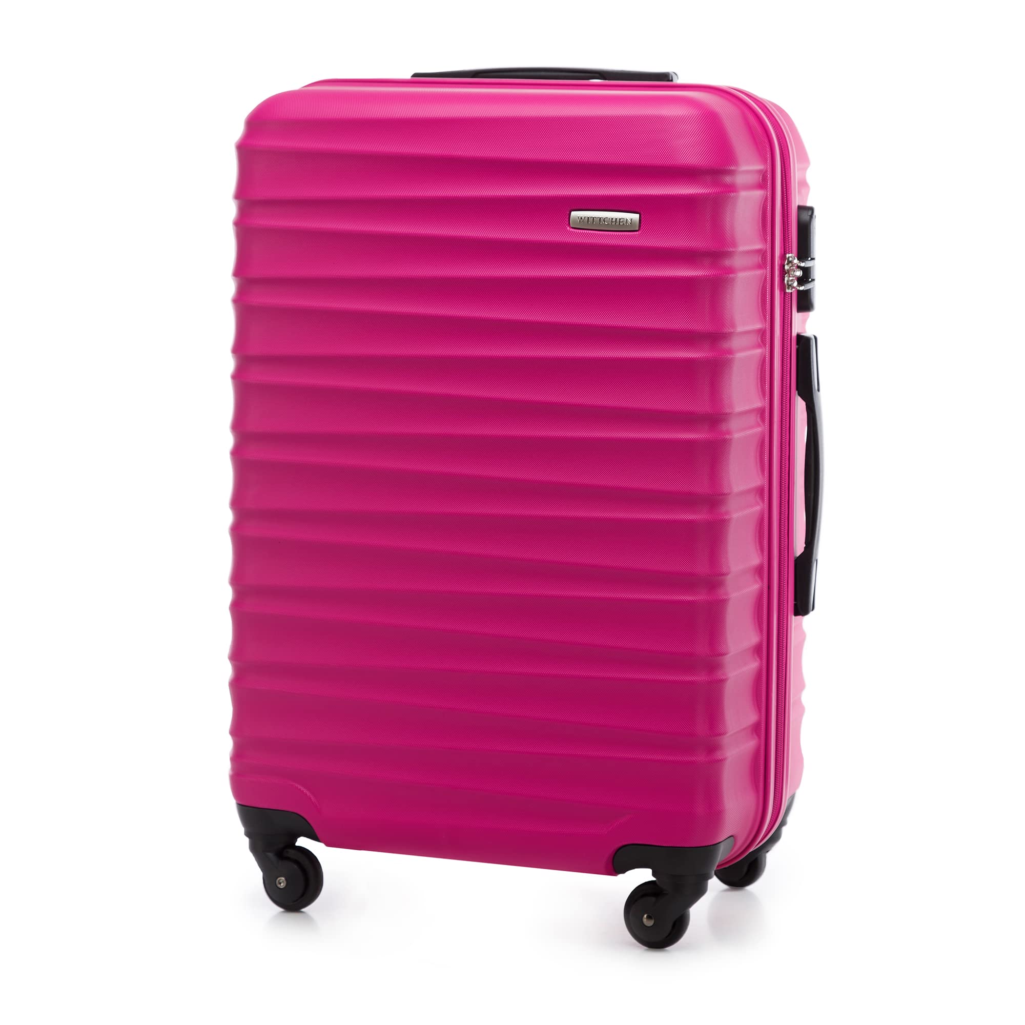 WITTCHEN Valigia da viaggio Bagaglio a mano Valigia da cabina Valigia rigida in ABS con 4 ruote girevoli Serratura a combinazione Maniglia telescopica GROOVE Line Set di 4 valigie Rosa