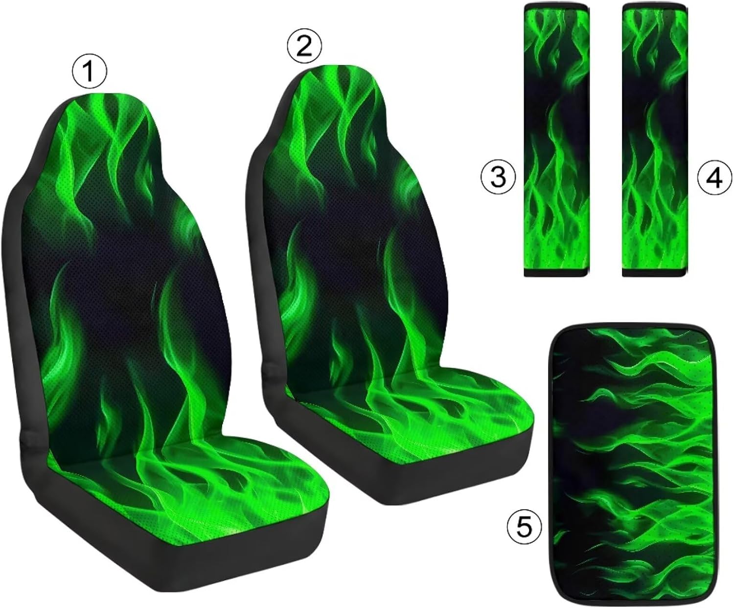 Green Flame Universal Seat Covers PU Leather Car Seat Covers Full Set Front Bench Seat Covers for Cars, Easy to Install Car Seats Cover Set and Accessories for Auto Trucks Van SUV
