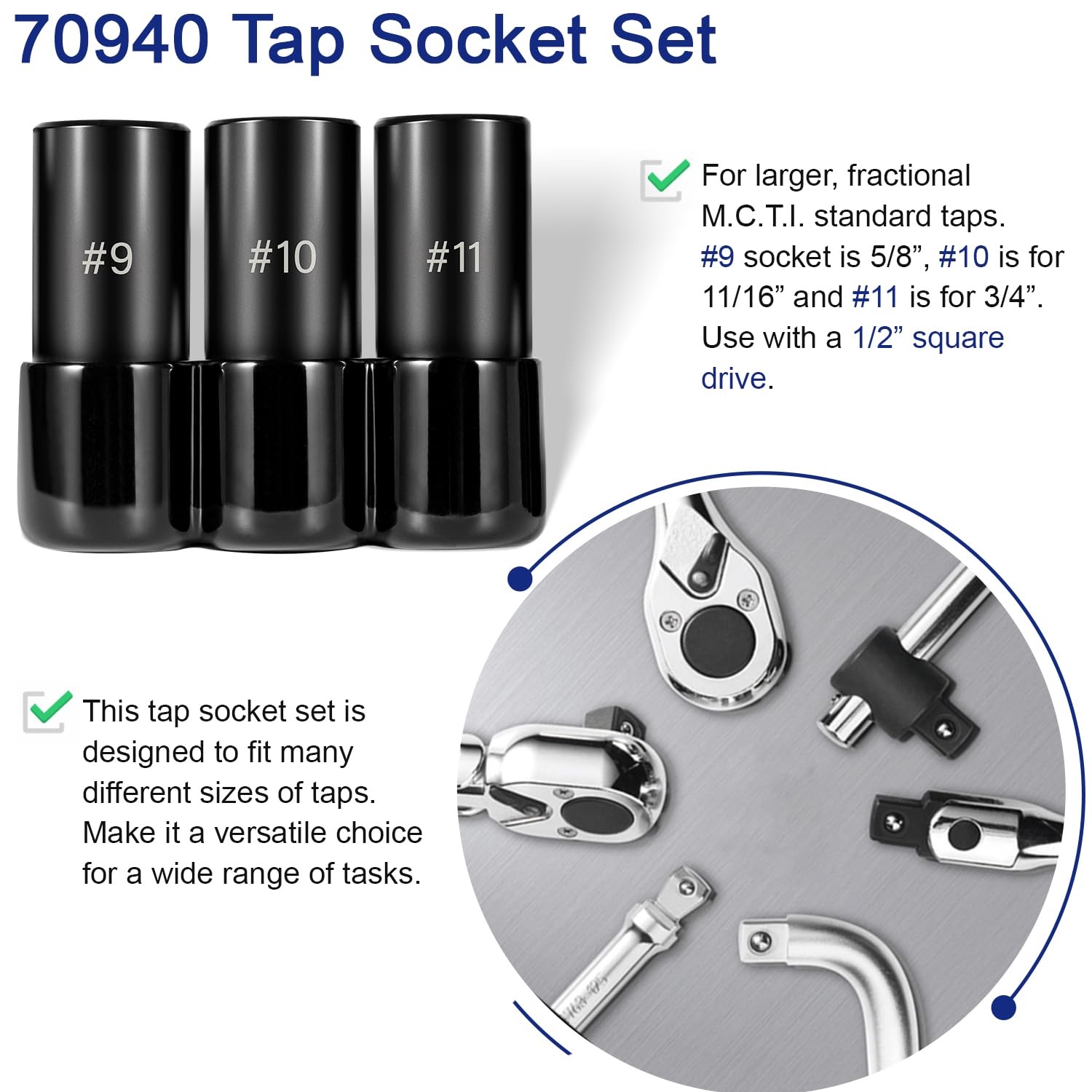 DESCETE　5L Amazon.com: 3-Piece 70940 Tap Socket Set, 5/8'' 11/16'' 3/4'' Tap