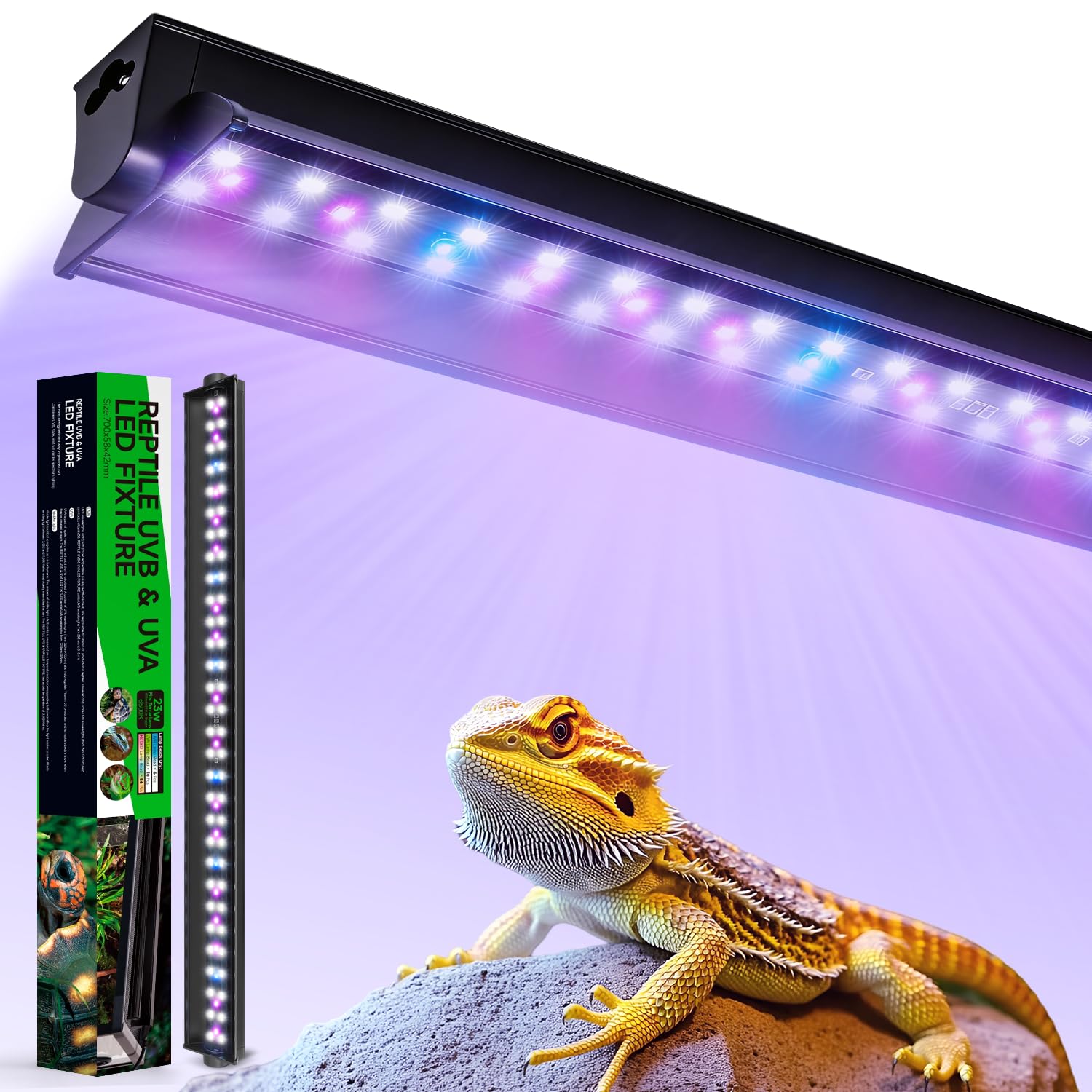 23W T5 UVB LED Reptile Light – High Output UVA UVB Light for Bearded Dragon, T5 10.0 UVB Reptile Light Fixture (27.5")