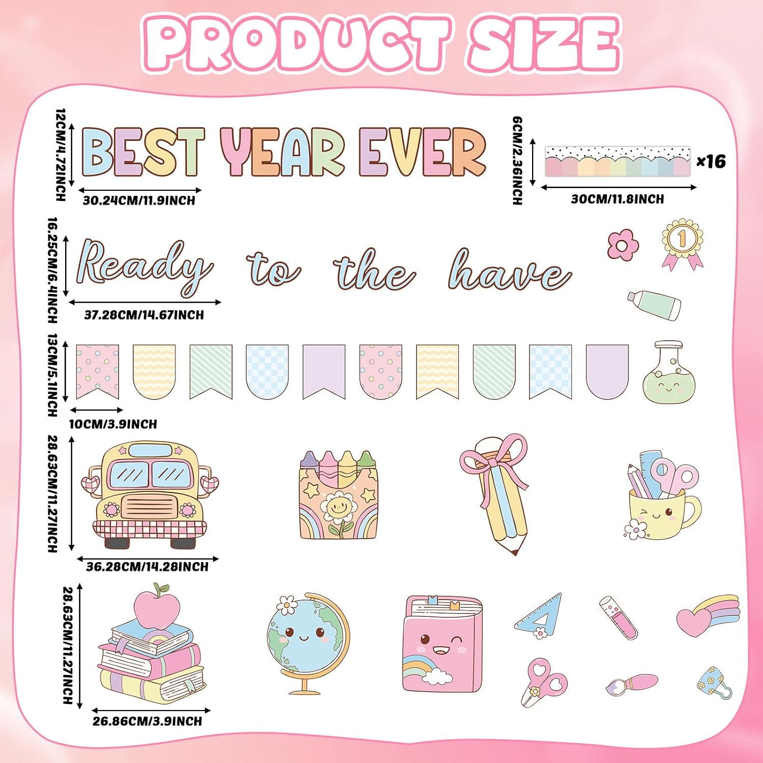 Back to School Bulletin Board Set Groovy Ready to Have The Best Year Ever Classroom Decorations Pastel Apple Pencil Inspirational Paper Cutouts for First Day of School Classroom Chalkboard Wall Decor image 2