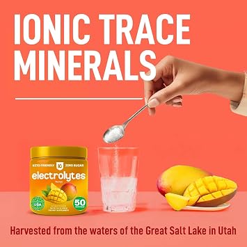 Zero Calorie Electrolytes Powder 0 Calorie Electrolytes for Fasting Mango 12.3oz Tub Electrolytes Zero Sugar & Calorie Free with Magnesium & Trace Minerals Daily Hydration Drink
