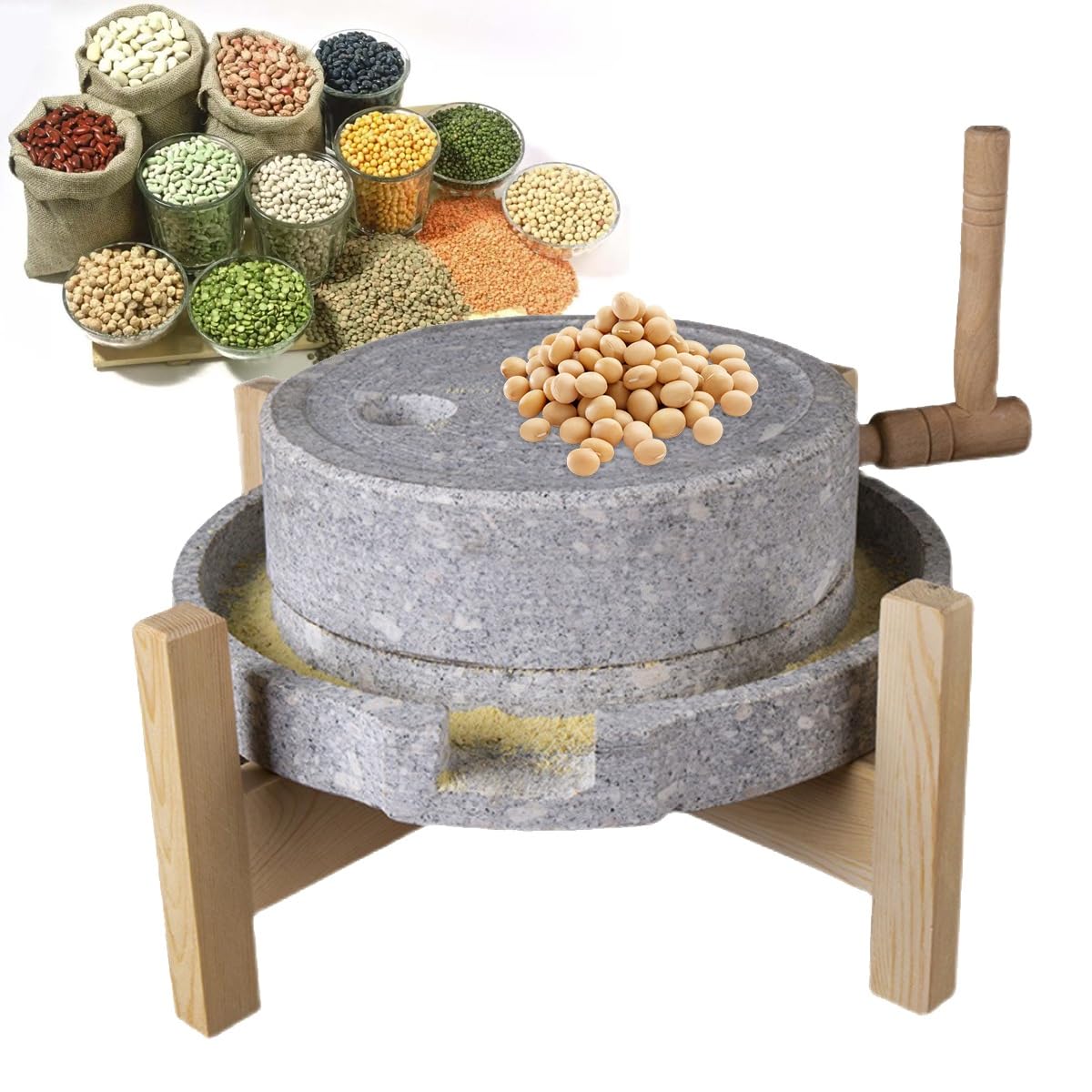 Moulin à grains de pierre manuel en pierre bleue pour blé et épices de cuisine
