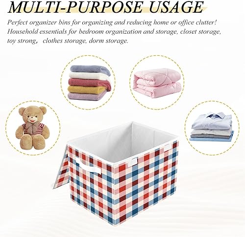 Miniatura 7 de Caja de almacenamiento plegable patriótica del 4 de julio a cuadros más grande de tela, caja de almacenamiento decorativa, organizador de cubos con