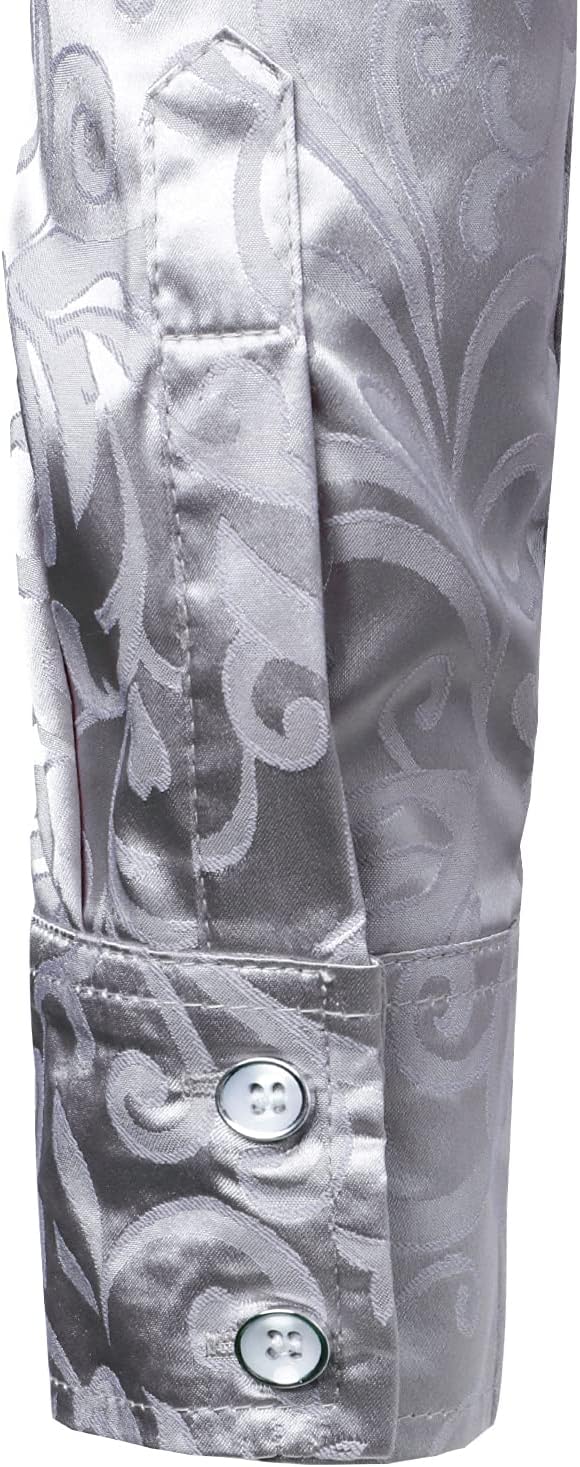ZEROYAA Men's Luxury Jacquard Long Sleeve Dress Shirt Shiny Satin Slik Like Wedding Party Prom Shirts - Image 6