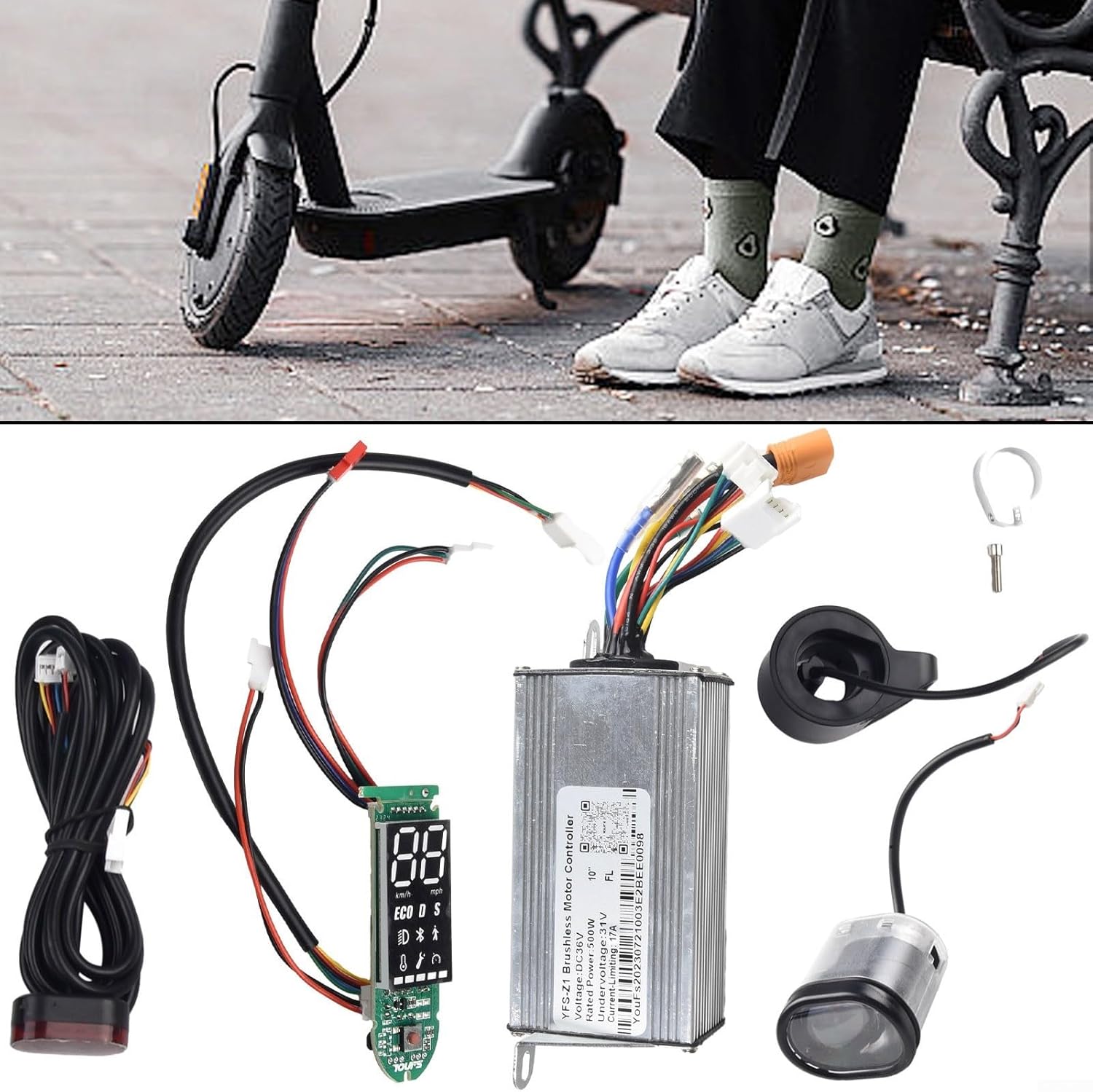 Eletric Scooter Controller, Electric Bike Scooter Brushless Controller Kit Include 36V 500W 17A Controller Dashboard and Accelerator