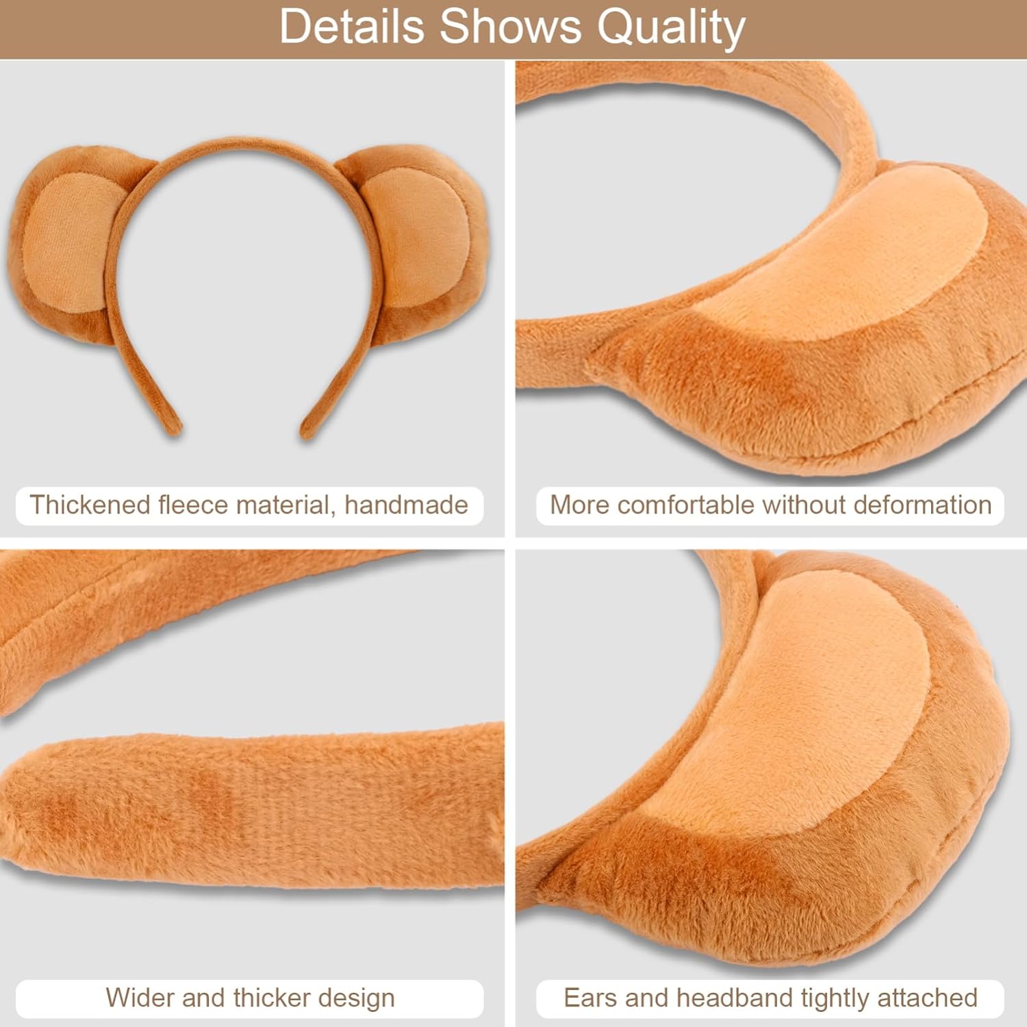 Beviliu Monkey Ears and Tail Set 2 Pieces Monkey Costume Accessories, Realistic Animal Ears Headbands For Adults Party Cosplay Halloween - Image 2