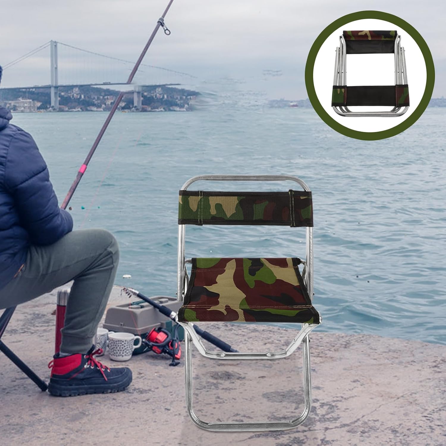 Sosoport Portable Folding Camp Stool Large Size Lightweight 3-Legged Chair for Fishing and Camping Outdoor Seating Camouflage Design