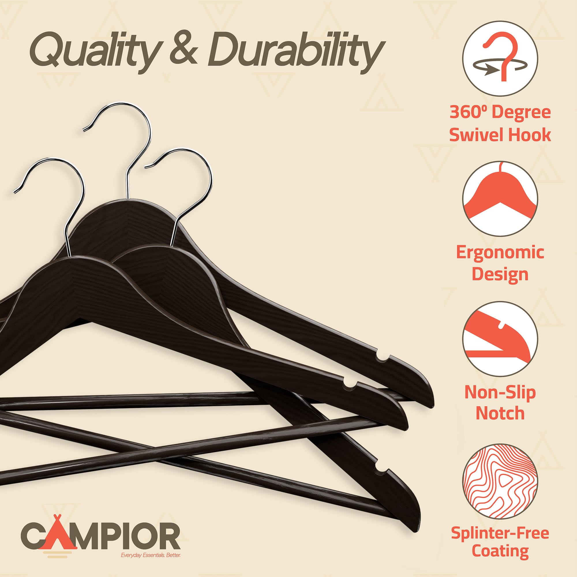 Paquete de 10 Perchas de Madera Color marrón, Resistentes, con Gancho Giratorio de 360°, Antideslizante, Barra para Pantalones y Ranuras para los Hombros, Perchas de Madera para Trajes, Chaquetas,