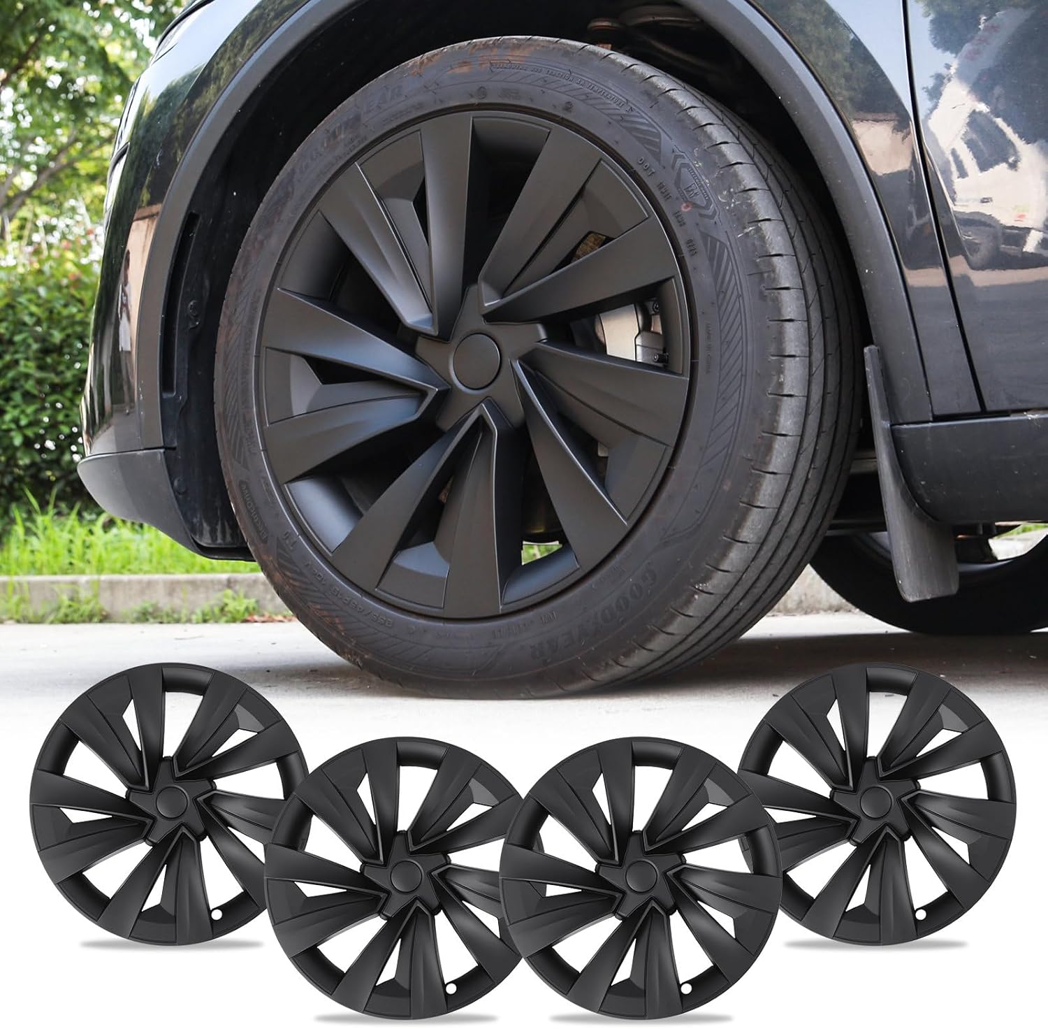 Model Y Wheel Covers 19 inch Juniper Crossflow 2025 2026,19" Swirl Style Matte Black Wheel Hubcaps Compatible with Tesla Model Y Accessories 2025 2026 (Refreshed Juniper Only) 19 inch 19" Swirl Style-Model Y Juniper