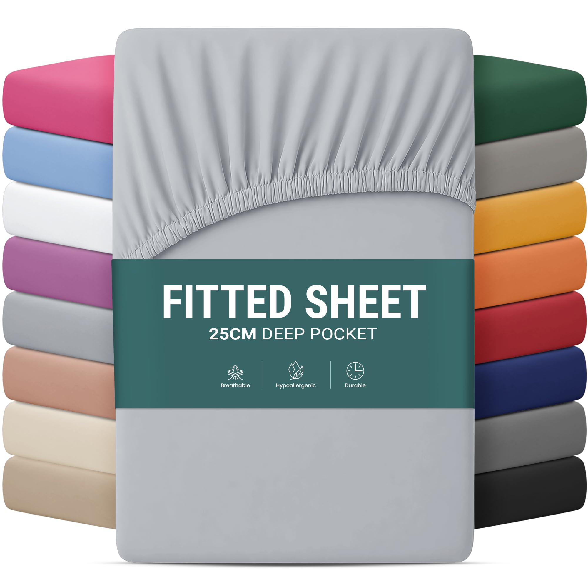 Yorkshire Bedding Silver Double Bed Sheet 25 Cm Deep Bed Sheets With Elastic Corners Easy Care Soft Brushed Microfiber Breathable Shrinkage & Fade-Resistant Bedsheets