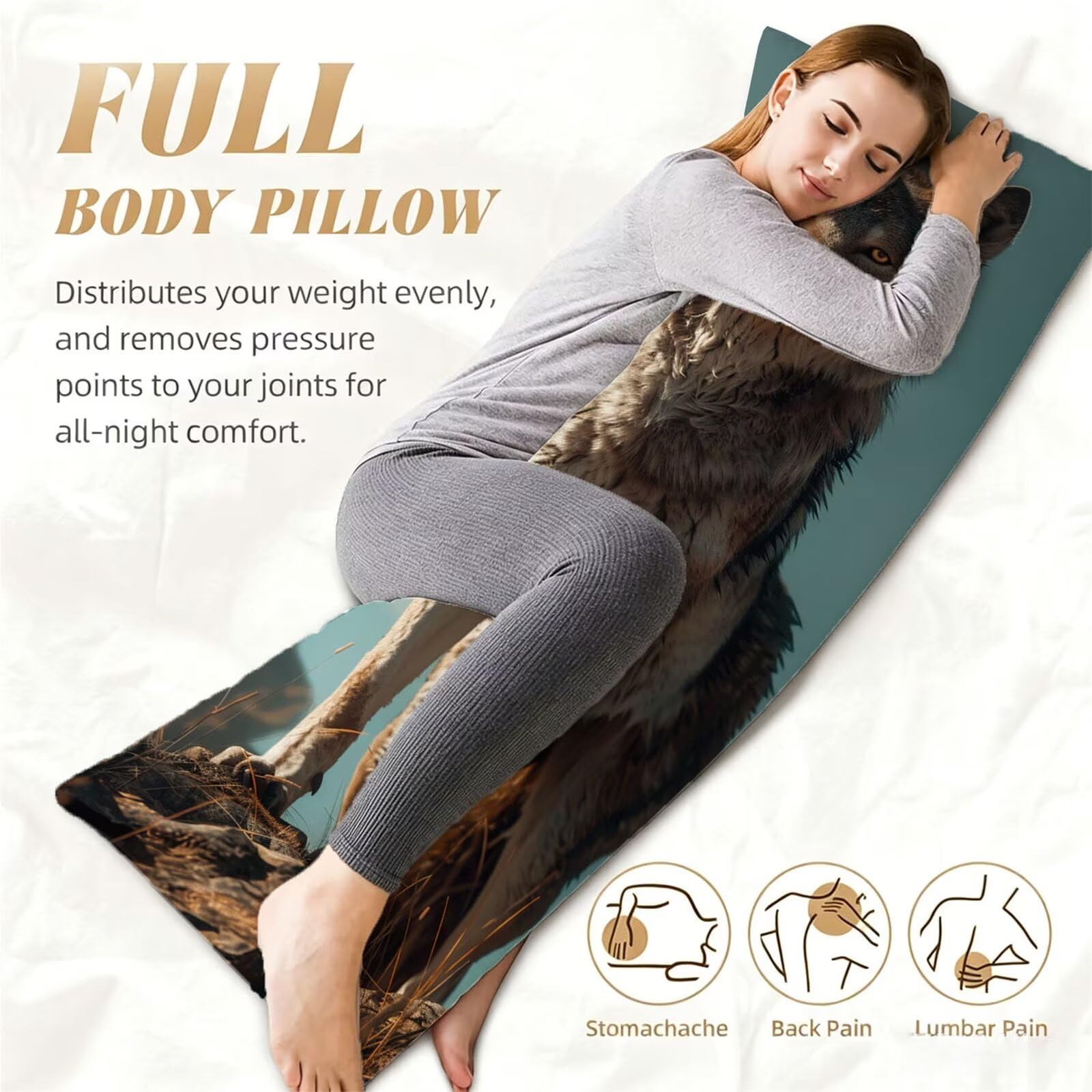 Funda de Almohada 60 x 180 cm Animal Protector Almohada 180 cm con Cremallera Invisible, Lino Durable y Transpirable Pillow Case Moderno Impresión a Doble Cara para Cama, Sofá y Dormitorio dg-604