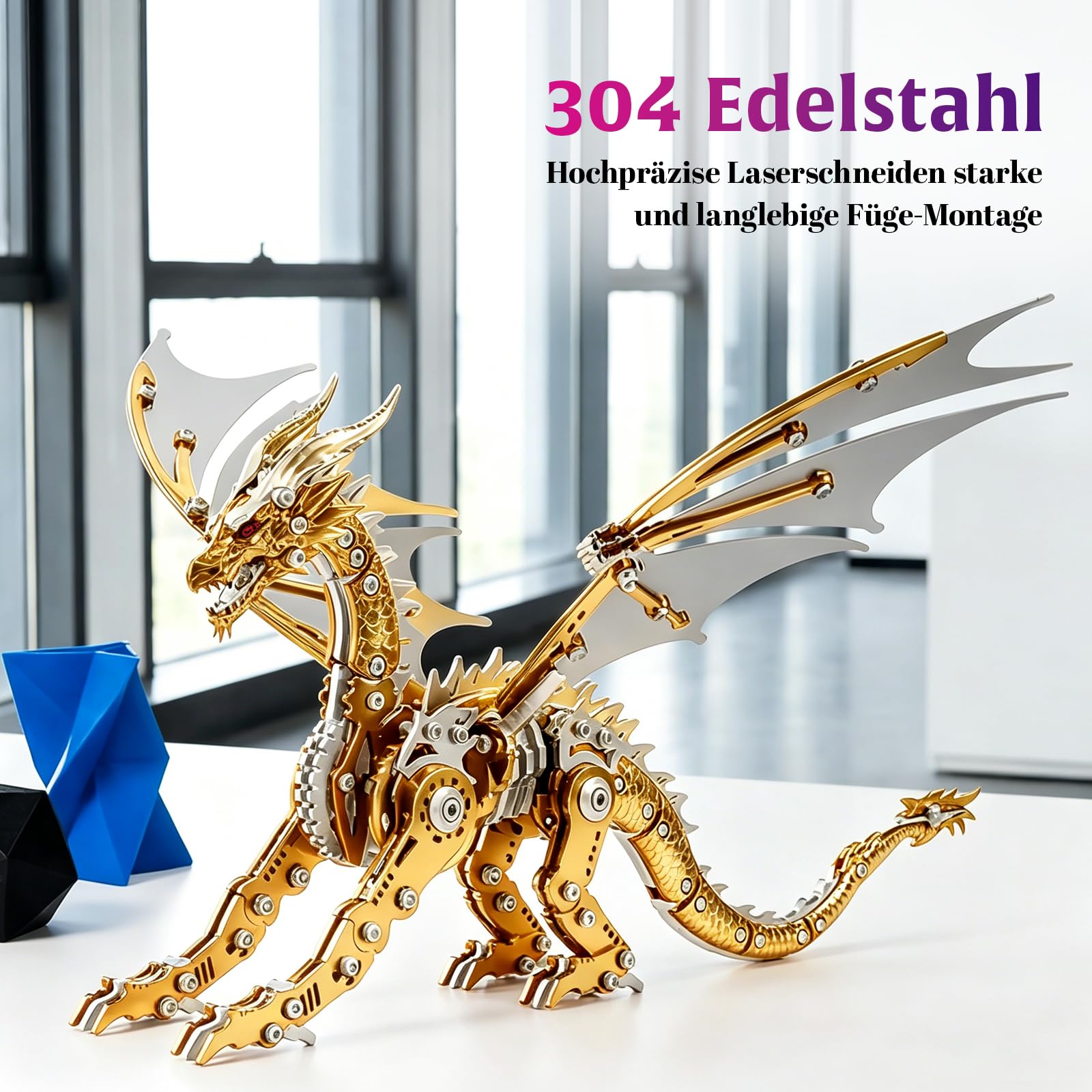 3D-Metallkomponenten-Serie: Kreatives DIY-Puzzle mit Spielspaß und intellektueller Herausforderung für Personen ab 14 Jahren, Roter Wingsaurus (Gold)