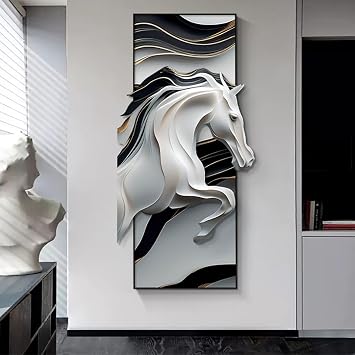 homary Creative Running Horse Wall Art, Abstract Irregular Wall Hanging Decor Modern Home Office Living Room Decoration Black & White