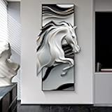 homary Creative Running Horse Wall Art, Abstract Irregular Wall Hanging Decor Modern Home Office Living Room Decoration Black & White