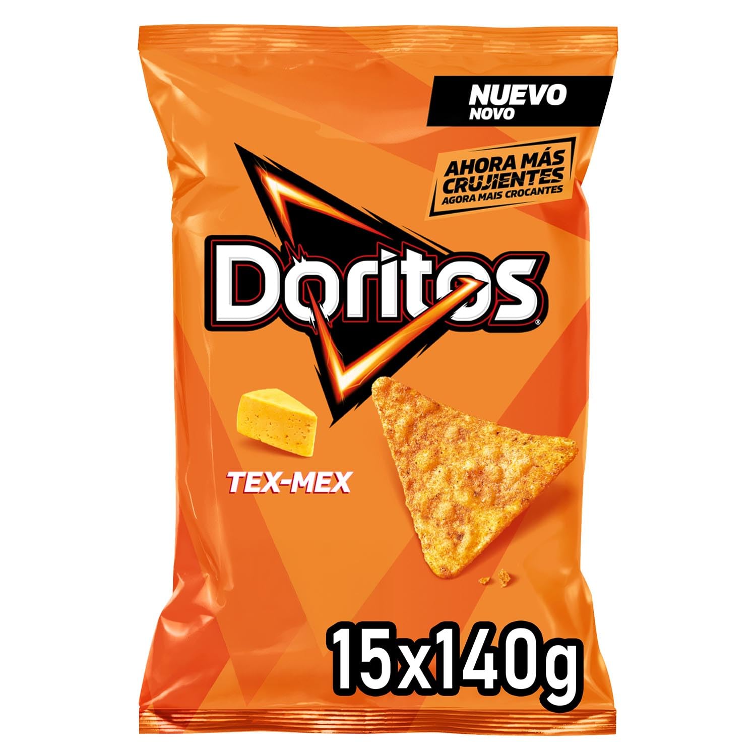 DORITOS Tex Mex Nachos de Maíz Sabor Queso para Aperitivo y Fiestas, Bolsas Individuales de 140 g, Pack de 15
