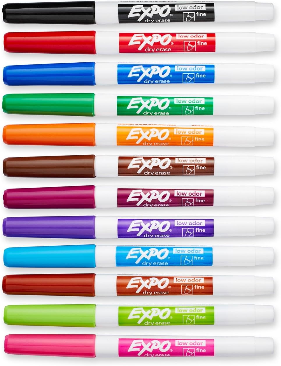 EXPO Low Odor Fine Tip Dry Erase Marker | Fine Point Markers | Whiteboard Markers, Assorted, 12 Count : Office Products
