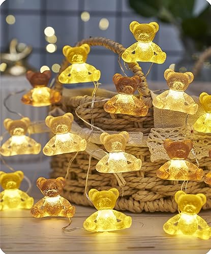 Miniatura 10 de Guirnalda de luces decorativas de oso de peluche, luces decorativas con temática de hadas para decoración de fiestas, control remoto de 8.5 pies, 20