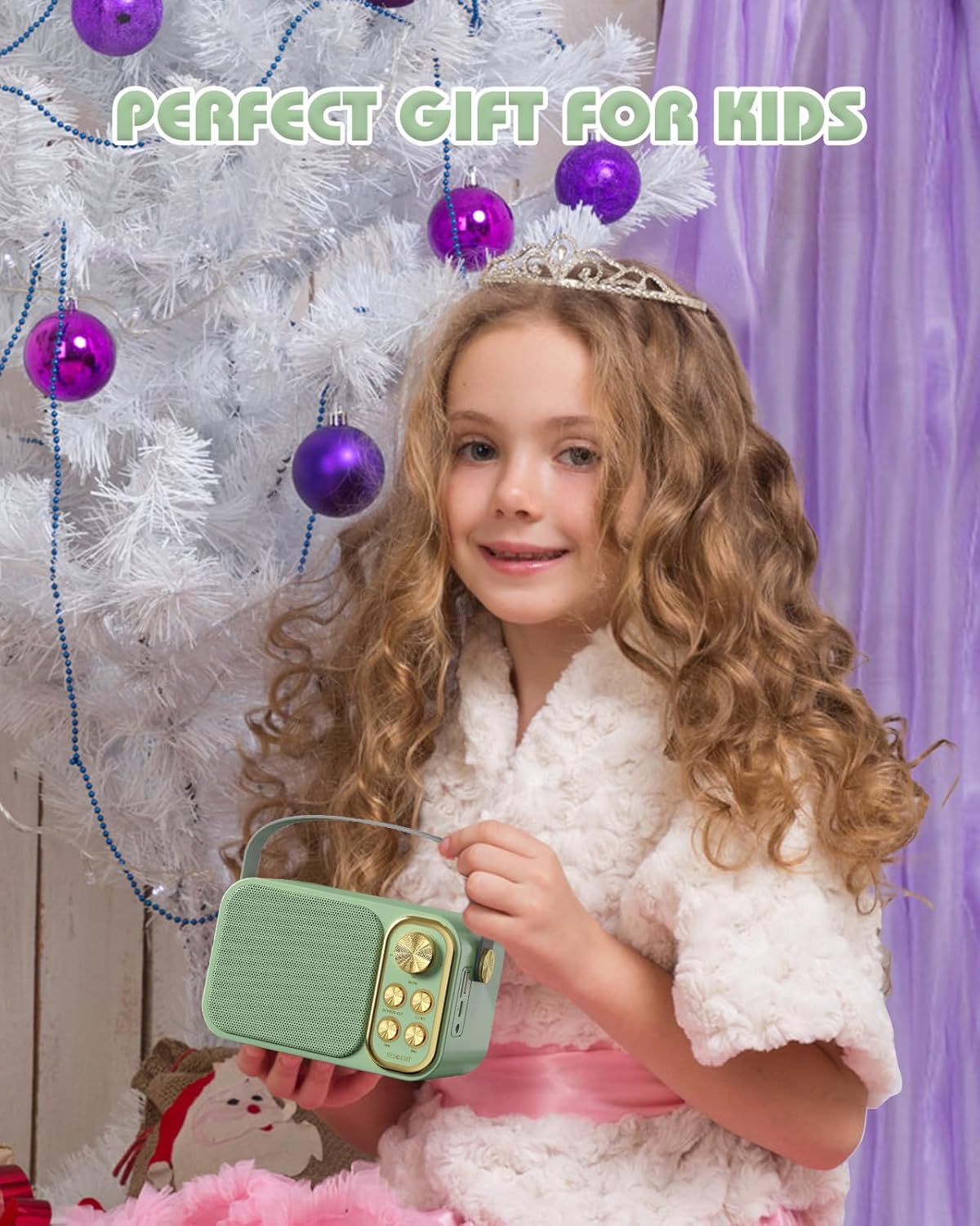 Kids Karaoke Machine with 2 Wireless Mics, Portable Bluetooth Speaker for Girls Boys Birthday Gifts, Mini Singing Machine for Family Party, Travel, Camping, Ages 3-12+(Green) - Image 6