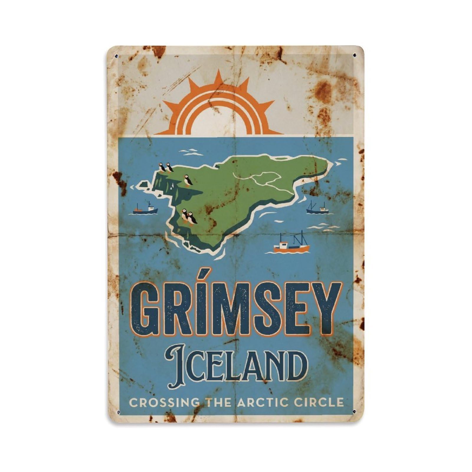Este 8X12inch Style Vintage Travel Grimsey Iceland Arctic Metal Tin Sign