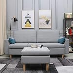 Sectional Sofa, L-Shape Sectional Couch with Reversible Chaise, Couches and Sofas with Modern Linen Fabric for Small Space (Grey-Blue)