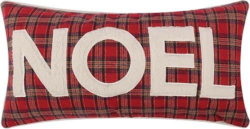 Levtex Home - Yuletide - Almohada decorativa de Navidad (12 x 24 pulgadas) - Noel - Cuadros - Rojo, Verde y Blanco