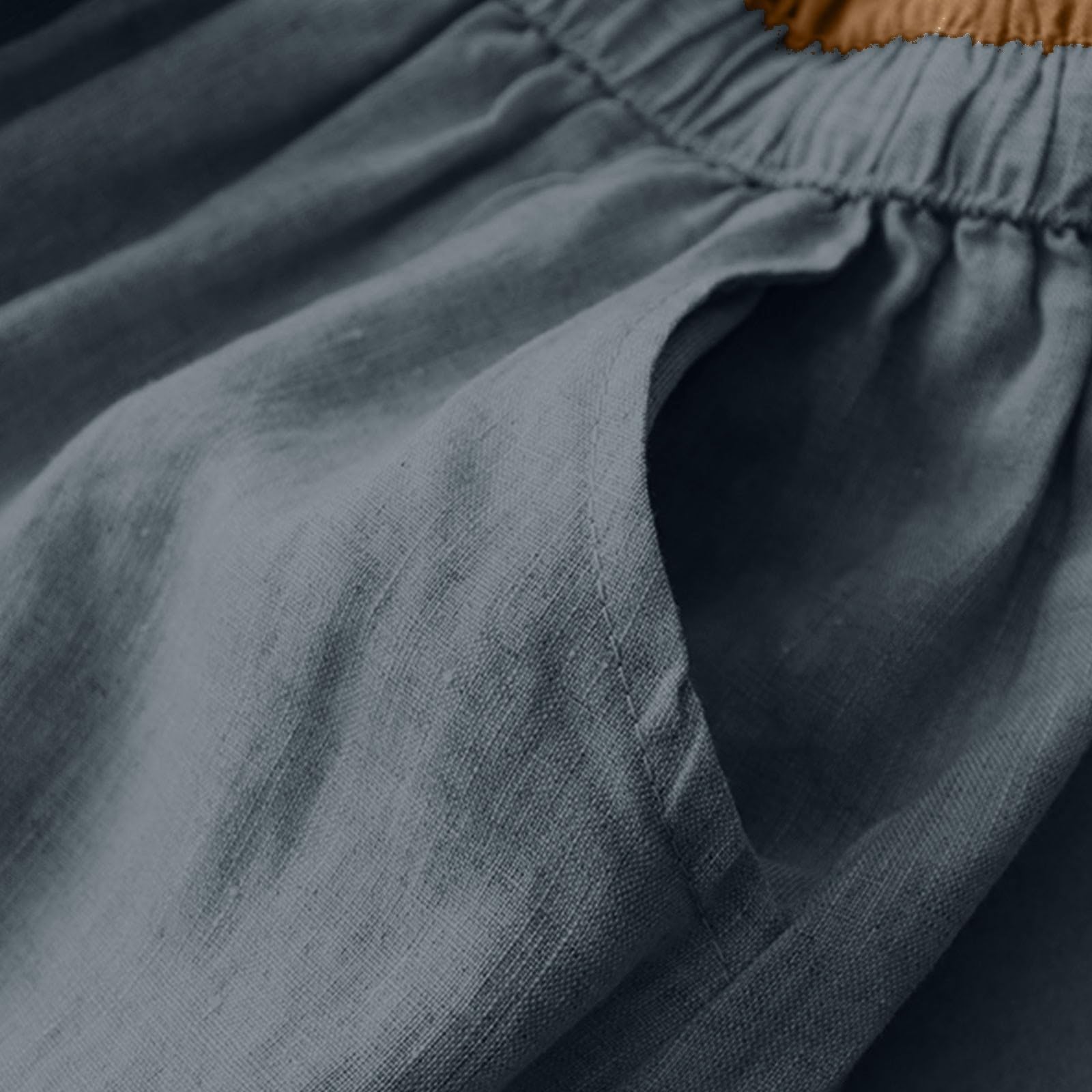 Gonna estiva da donna, elegante, in cotone e lino, leggera, traspirante, elasticizzata, con tasche e coulisse