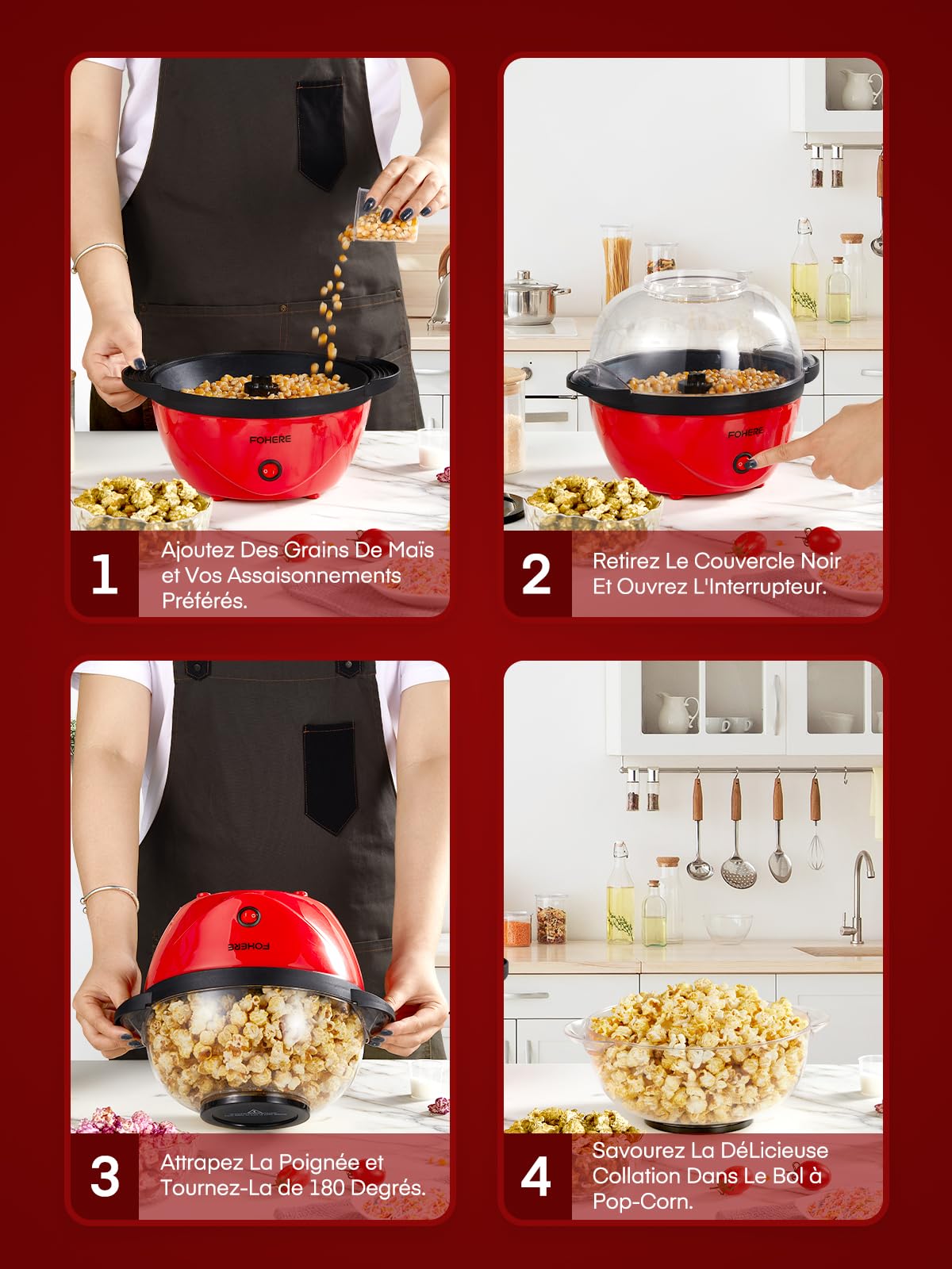 FOHERE Machine à Pop Corn, Machine a Pop Corn 3,5 L Pour la Maison, Popcorn Machine électrique Avec Sucre et Huile, Revêtement Antiadhésif, Silencieuse et Rapide, Grand Couvercle Comme Bol de Service