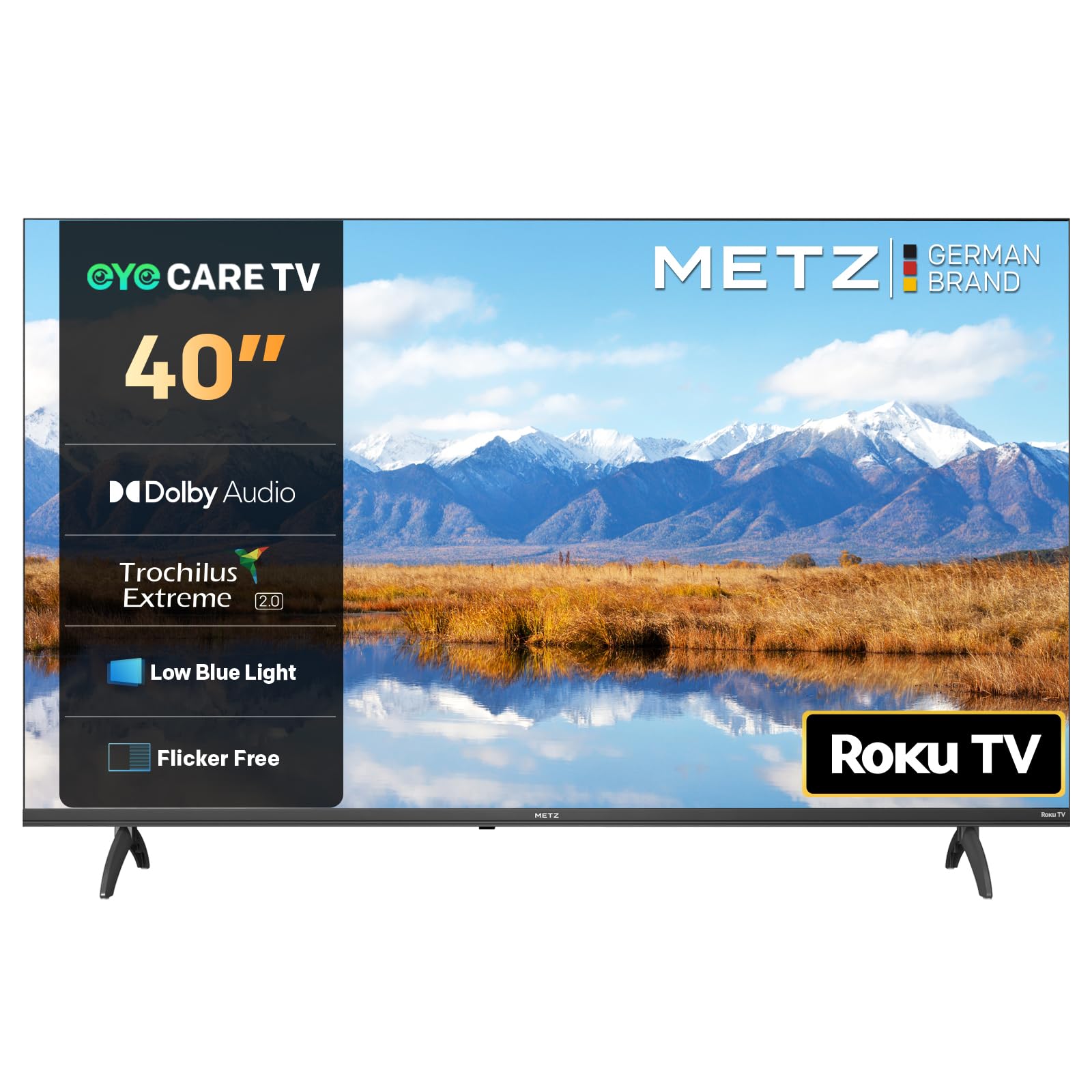 METZ Blue Roku TV, HD Smart TV, 40 Zoll, 100 cm, Fernseher mit Triple Tuner, WLAN, LAN, HDMI, USB, 40MTD3011Z, schwarz